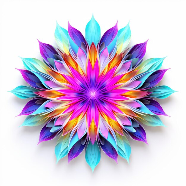 Vibrerende neonpapierbloem Futuristische chromatische golven in symmetrisch ontwerp