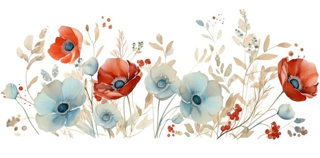 Vibrerende waterverf Poppy Border Art Een symfonie van rood in bloei Generatieve AI