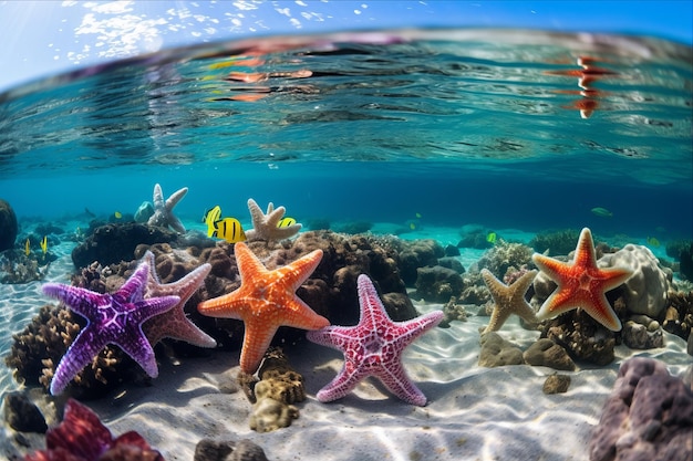 Vibrerende zeesterren in de spectaculaire Stille Oceaan van Moalboal