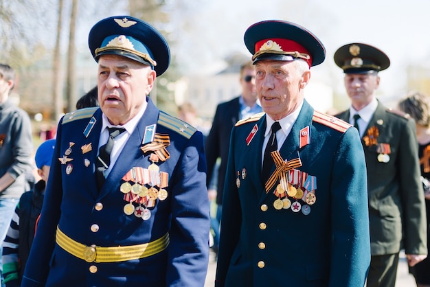 VICHUGA, RUSSIA - MAY 9, 2015: Parade in honor of victory in Second World War, Russia