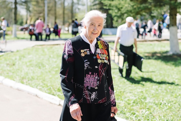 VICHUGA, RUSSIA - MAY 9, 2015: Parade in honor of victory in Second World War, Russia