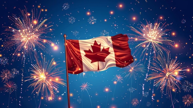 Victoria Day viering Canadese vlag en vuurwerk