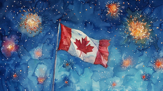 Victoria Day viering Canadese vlag en vuurwerk