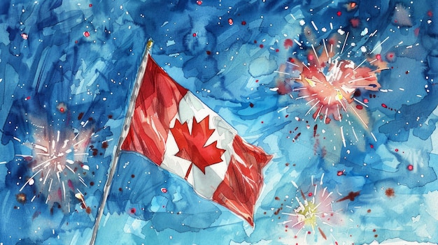 Victoria Day viering Canadese vlag en vuurwerk