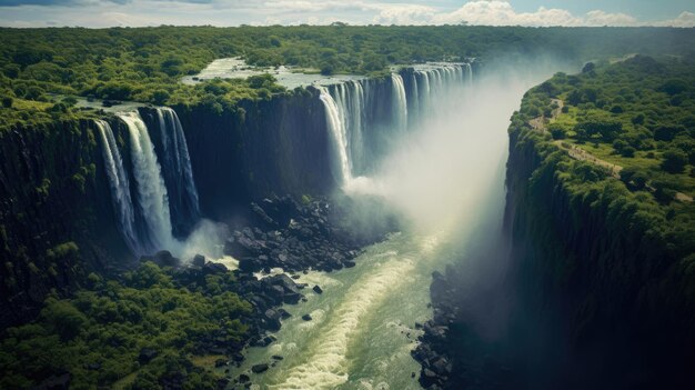Victoria Falls Aerial Cascading Water Rainforest