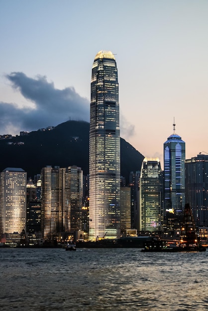 Victoria harbor against buildings in city