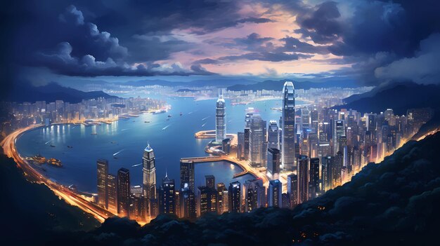 Victoria peak with the glittering lights of hong kong