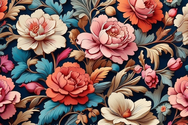 Victoriaans behangpatroon van kleurrijke bloemen