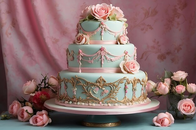 Викторианский торт с темой Дня святого Валентина на трех уровнях