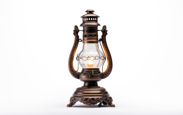 Victorian era brass oil lamp on white background