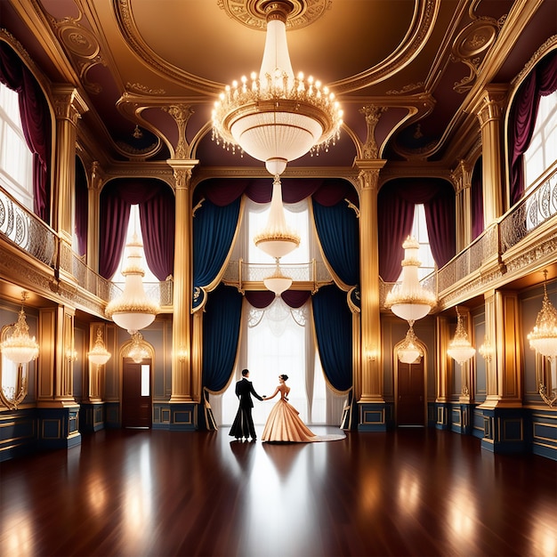 Photo victorian era paint a scene of a lavish victorian ballroom complete with opulent chandeliers eleg