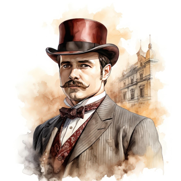 Photo victorian gentleman watercolor clipart with intricate vintage detailing