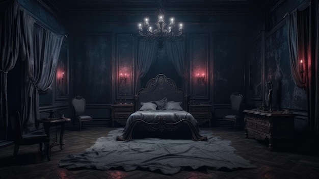 写真 ヴィクトリア時代のゴシック様式の幽霊邸宅 寝室 幽霊屋 a15147 ジェネレーティブ アイ