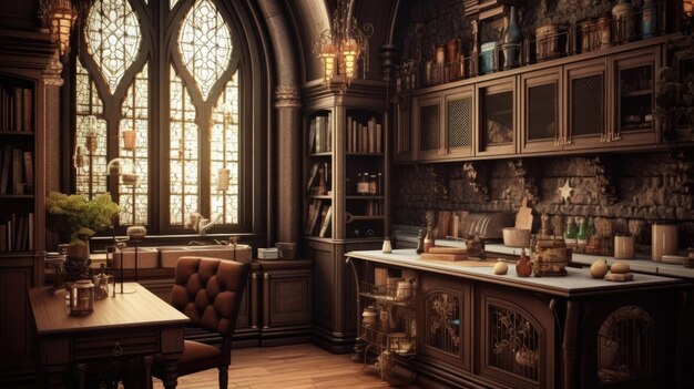 Photo victorian gothic library kitchen literary and cozy wa 0dc5d0 generative ai