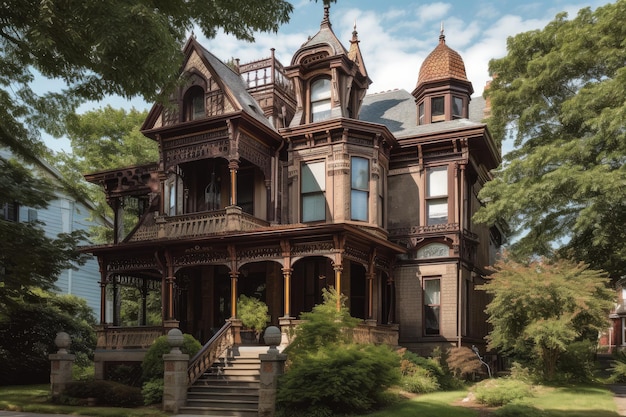 Victorian home with intricate woodwork stenciling and ornate moldings created with generative ai