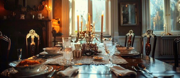 Victorian house dining room with table setting