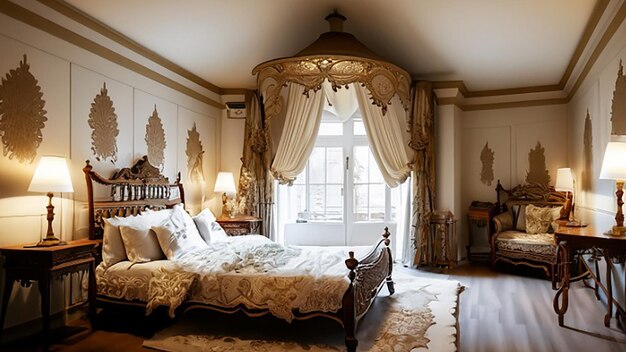 Premium AI Image | Victorian inspired luxury hotel bedroom decor ...