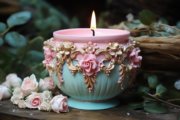 Photo victorian royal cottagecore candle