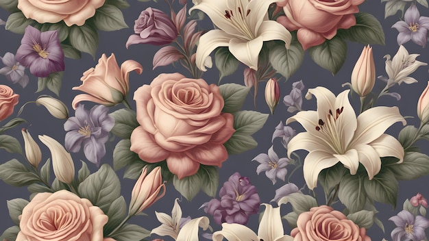 Victorian style fabric pattern with rose