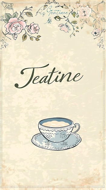 Foto cartolina vittoriana per la festa del tè con una delicata illustrazione di bordo di pizzo cartolina decorativa vintage