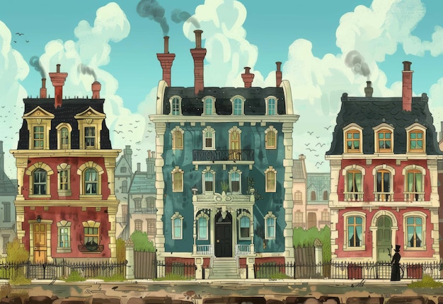 Victorian Times scene 2D cartoon achtergrond illustratie voor karakter plaatsing spel achtergrond