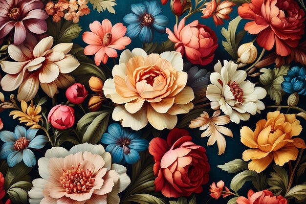 Victorian wallpaper pattern of colorful flowers
