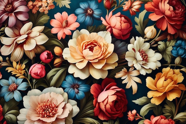 Victorian wallpaper pattern of colorful flowers
