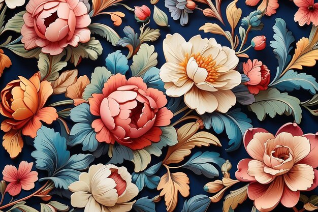 다채로운 꽃 들 의 빅토리아 시대 벽지 패턴