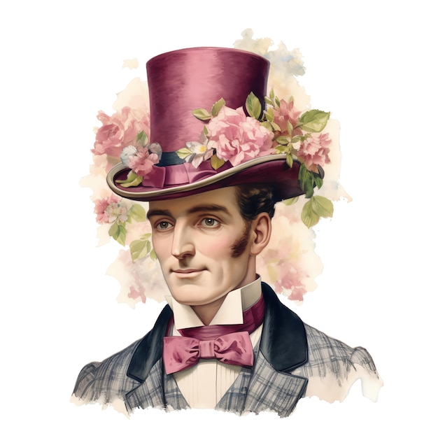 ビクトリア朝の水彩画のビクトリア朝の男のイラスト ヴィンテージ ビクトリア朝のピンクのクリップアート