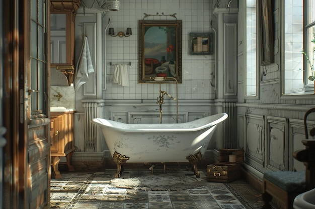 Victorianera bathroom with a vintage clawfoot tub