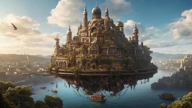 a Victorianera cityscape in a floating islands