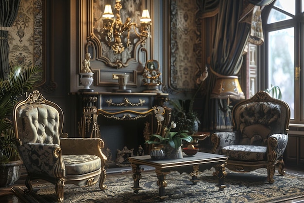 Victorianinspired parlor with ornate furniture oct