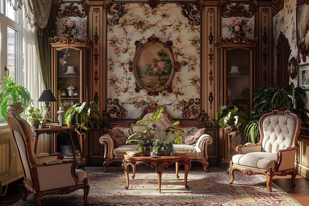 ヴィクトリア朝様式の 装飾された家具