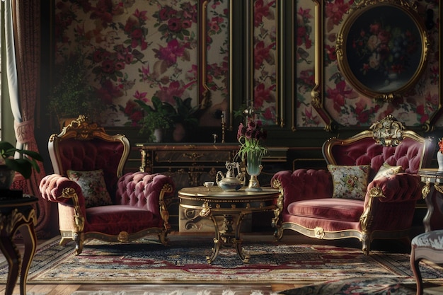 ヴィクトリア朝様式の 装飾された家具