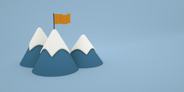 Victory Beautiful mountains with flag set 3D render illustration