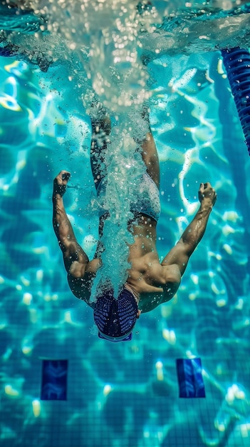 Victory swim in the pool celebratory dive refreshing exuberant