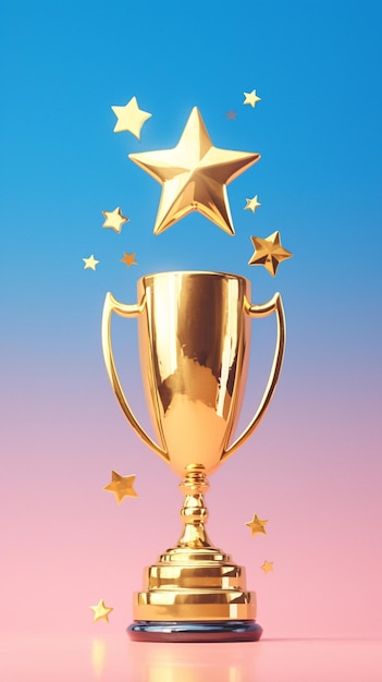 Victory symbolism Winner trophy cup and 5 stars on pastel Vertical Mobile Wallpaper