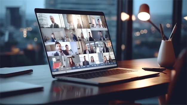 Video call group business people meeting on virtual workplace or remote office Telework conference