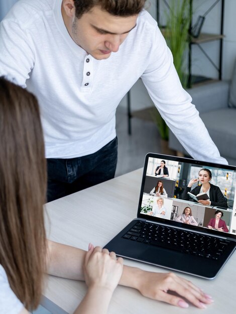 Video call virtual meeting business team online