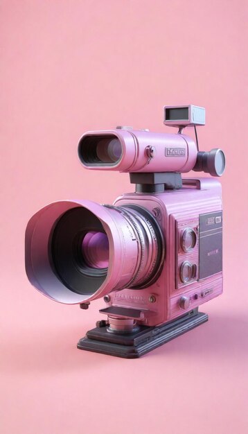 분홍색 배경을 가진 비디오 카메라와 그 위에 캐논이라는 단어를 가진 카메라