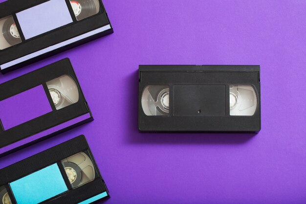 Video cassette on violet.