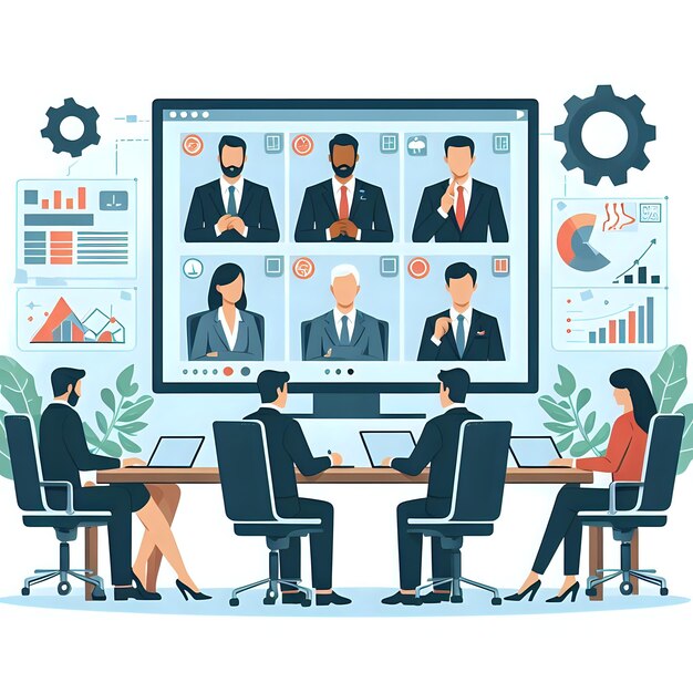 Video conference concept flat style vector illustration isolated on white