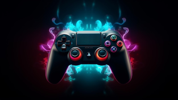 Video game gaming controller night with lights on dark background