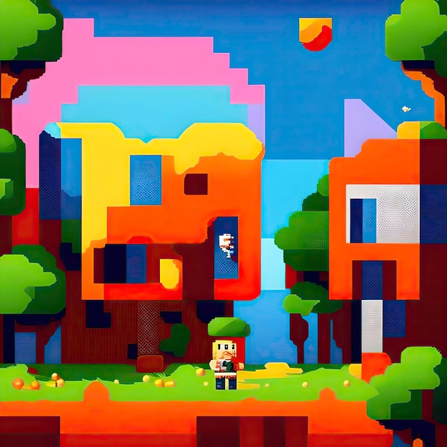 Video games with colorful pixelated screens