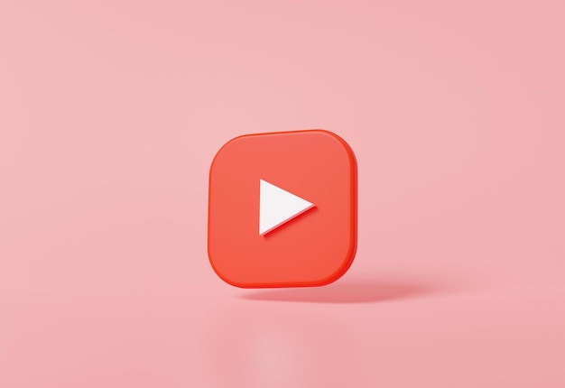 Video marketing concept media player bend red, social media minimal style floating with shadow on pink pastel color. Composition template Advertising background, 3d rendering