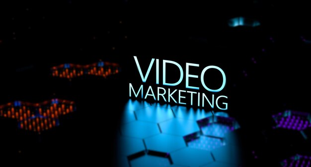 Photo video marketing word neon text video marketing concept banner 3d render