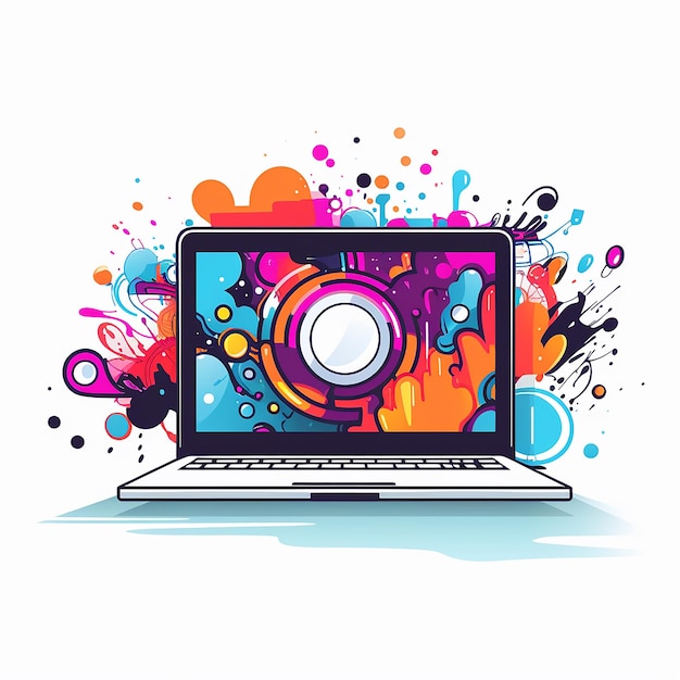 Video over Laptop Line Art Vector Illustratie