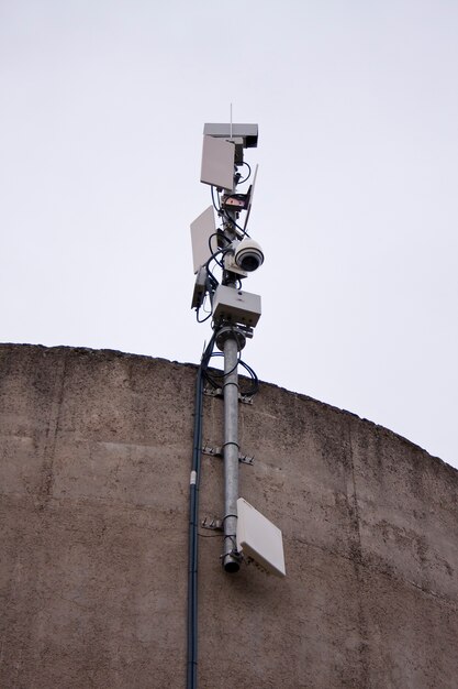 Video surveillance post on concrete tower control areas