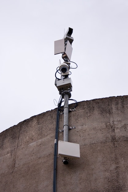 Video surveillance post on concrete tower control areas