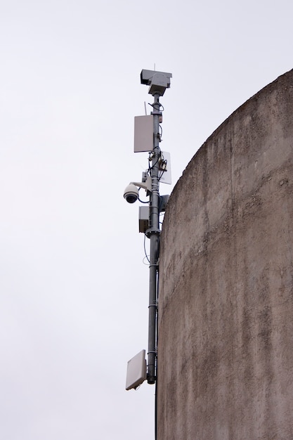 Video surveillance post on concrete tower control areas